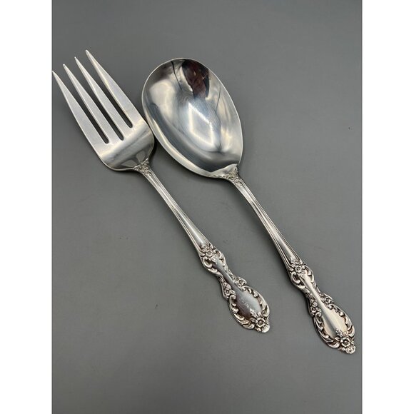 Wm Rogers GRAND ELEGANCE Silver-Plated Ornate Serving Spoon & Meat Fork Set VTG - Picture 2 of 13